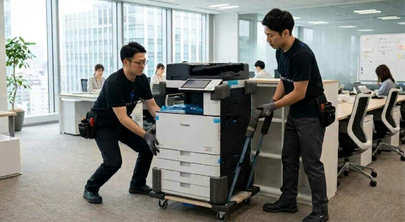 岐阜でオフィス用コピー機・複合機の移設や搬入・設置を行う株式会社FORCE ONEの作業風景