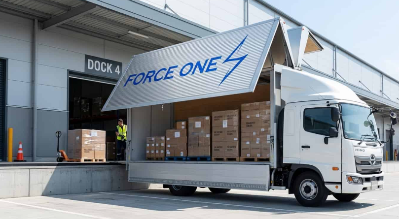 岐阜で重量物や金庫・精密機械の搬入・輸送を行う株式会社FORCE ONEのトラックと作業現場